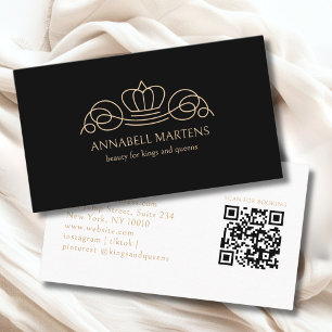 Elegant Crown Salon Schwarz Beige QR Code Visitenkarte