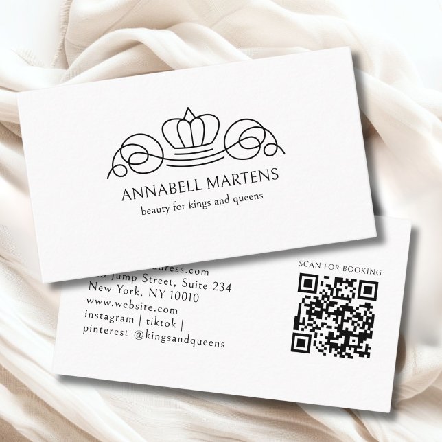 Elegant Crown Salon White QR Code Visitenkarte (Elegant Crown Salon White QR Code Business Card)