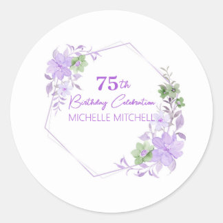 Elegant Custom 75. Geburtstag Lavender Floral Runder Aufkleber