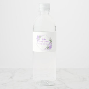 Elegant Custom 75. Geburtstag Lavender Floral Wasserflaschenetikett