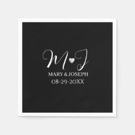 Elegant Custom Black And White Wedding Monogram  Serviette