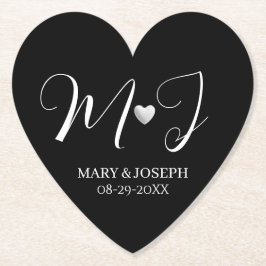 Elegant Custom Black And White Wedding Monogram  Untersetzer