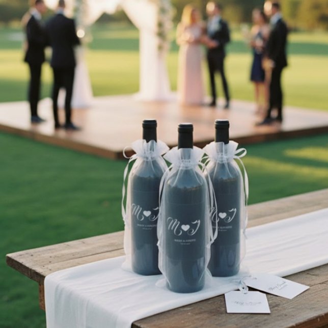 Elegant Custom Black Wedding Wine Bottle Label  Weinetikett (Von Creator hochgeladen)