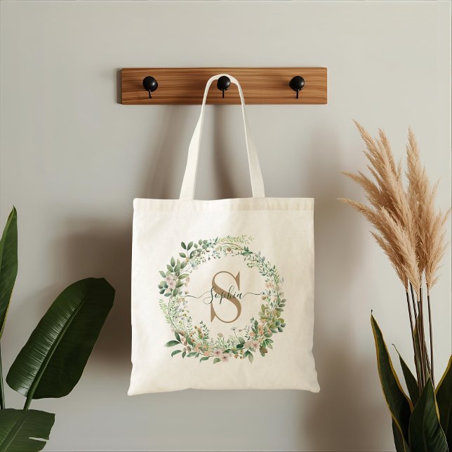 Elegant Custom Botanical Monogram with Name Tragetasche (Von Creator hochgeladen)