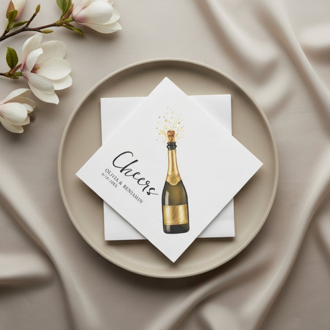 Elegant Custom Champagne Wedding Napkins with Name Serviette (Elegant wedding napkins personalized with the couple’s names)