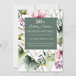 Elegant Custom Floral 50. Geburtstag Einladung