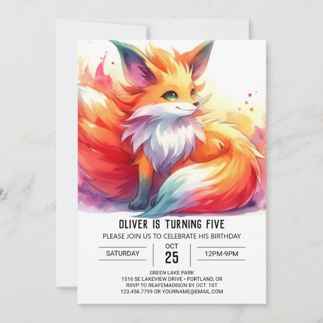 Elegant Custom Fox Geburtstag Einladung (Vorderseite)