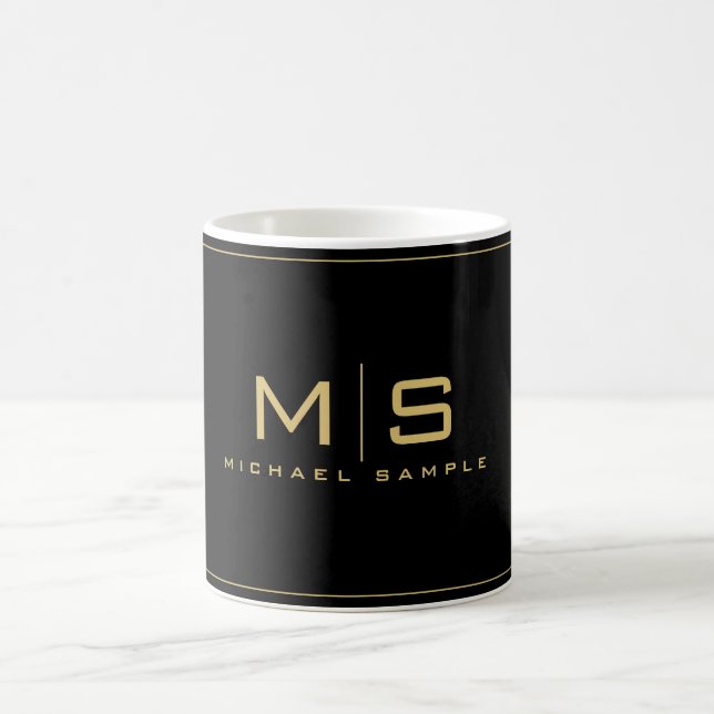 Elegant Custom Gold Name Monogram Black Kaffeetasse (Mittel)