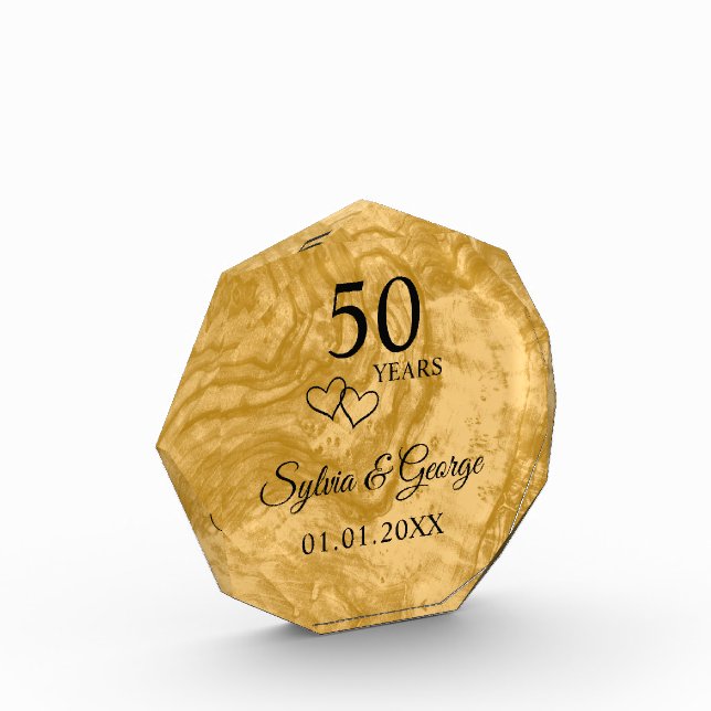 Elegant Custom Golden 50-jähriges Bestehen Fotoblock (Links)