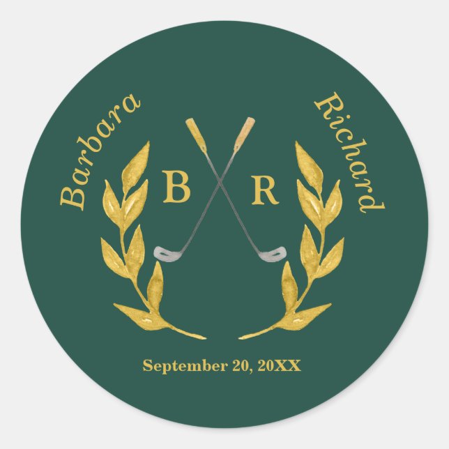 Elegant Custom Golf Theme Wedding Runder Aufkleber (Vorderseite)
