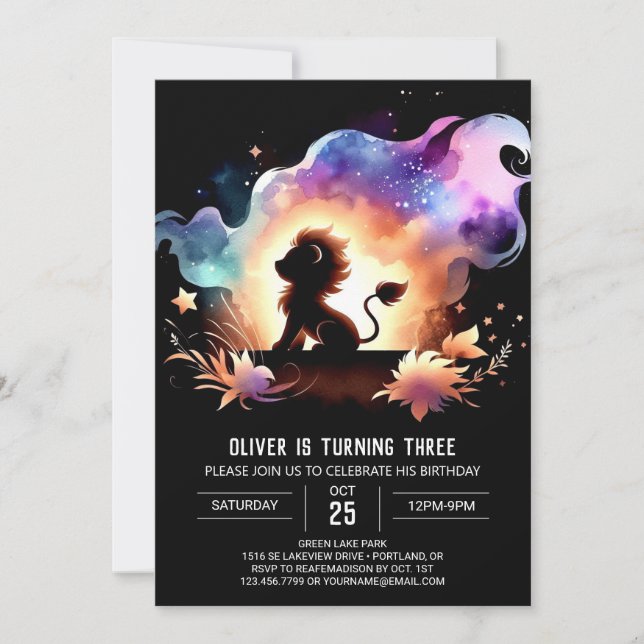 Elegant Custom Lion Birthday Einladung (Vorderseite)