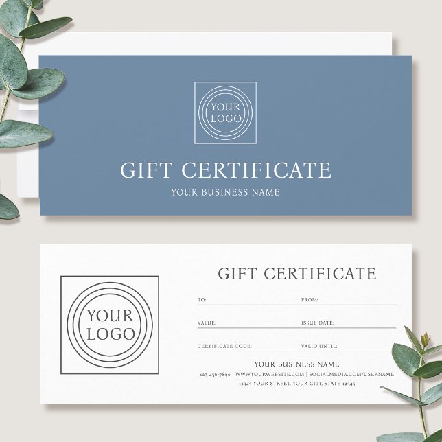 Elegant Custom Logo Blue Gift Certificate Voucher (Von Creator hochgeladen)