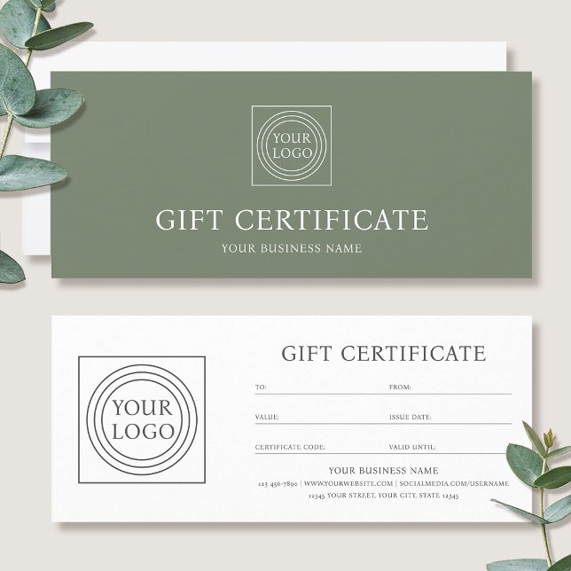 Elegant Custom Logo Green Gift Certificate Voucher (Von Creator hochgeladen)
