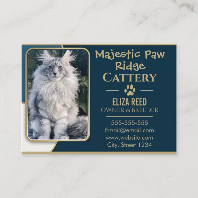 Elegant Custom Maine Coon Cattery Business Card  Visitenkarte (Vorderseite)