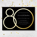 Elegant Custom Minimalistisch Black 80th Birthday<br><div class="desc">Elegante Minimalistische Schwarz 80. Geburtstag Gold Foil Einladung. Minimalistisches Geburtstags-Einladungs-Design, einfach, aber elegant und elegant mit echter Goldfolie. Ideal für ein Party mit dem Thema Schwarz & Gold! Dies ist eine anpassbare Vorlage, wenn Sie Hilfe beim Anpassen benötigen, kontaktieren Sie einfach den Designer, indem Sie auf die Schaltfläche 'Nachricht' unten...</div>