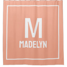 Elegant Custom name Monogram Peach And white   Duschvorhang