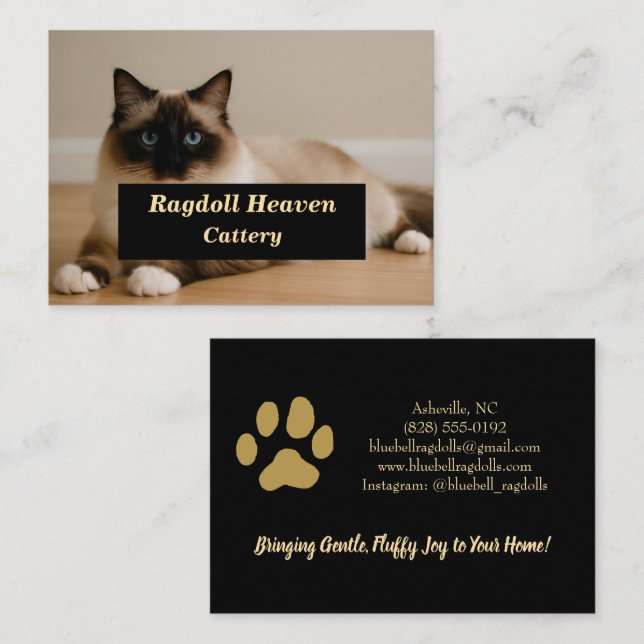 Elegant Custom Ragdoll Cat Cattery Business Card  Visitenkarte (Vorne/Hinten)