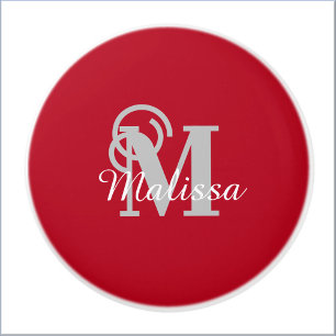 Elegant Custom Red Initial and Name Keramikknauf