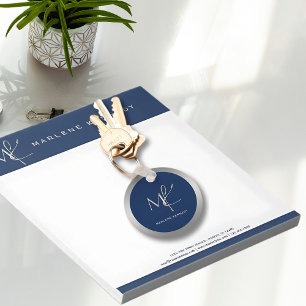 Elegant Custom Silver Monogram Navy Blue Employee Schlüsselanhänger