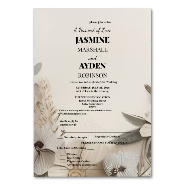 Elegant Custom Wedding Einladungen Tischnummer (Vorderseite)