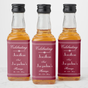 Elegant Custom Wedding Names Burgundy Mini Alkoholflaschenetikett