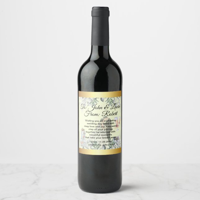 Elegant Custom Wine Bottle Labels for Weddings Weinetikett (Vorderseite)