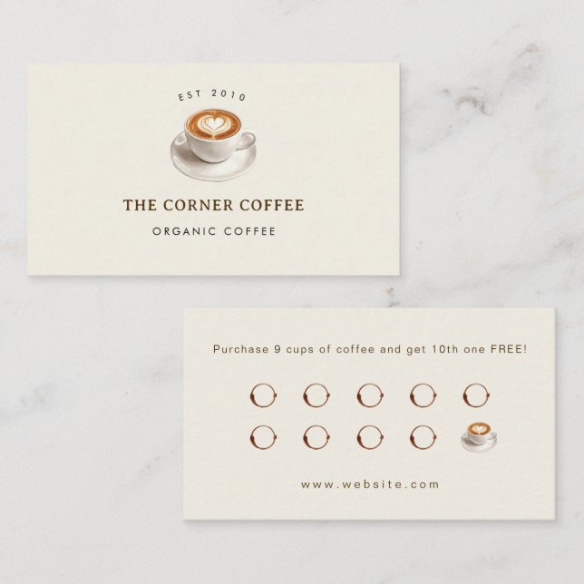 Elegant customizable Coffee shop Loyalty Visitenkarte (Vorne/Hinten)