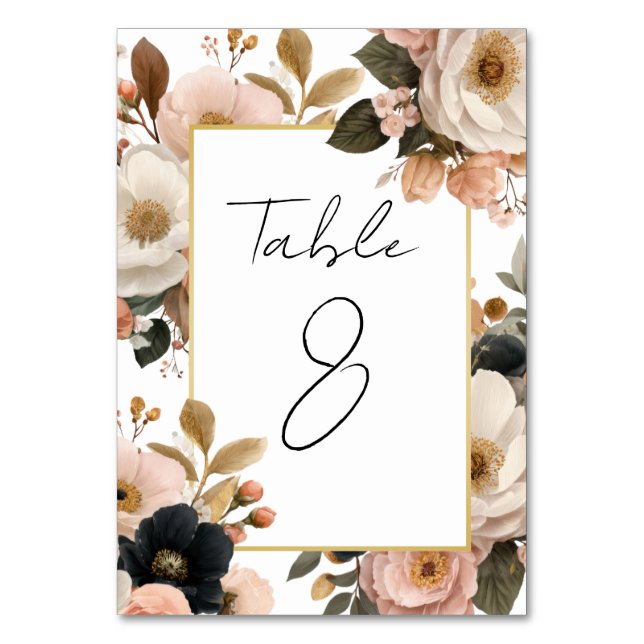 Elegant Customizable Floral Table Number Cards Tischnummer (Vorderseite)