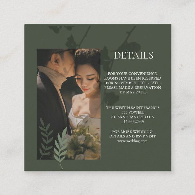 Elegant customizable olive green wedding  begleitkarte (Vorderseite)