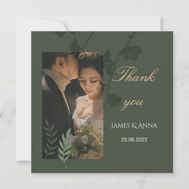 Elegant customizable olive green wedding  dankeskarte (Vorderseite)