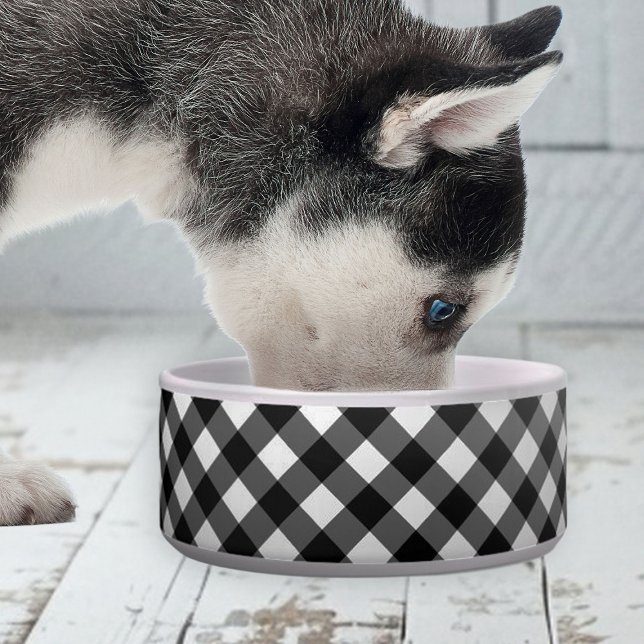 Elegant Cute Gingham Check ceramic pet bowl  Napf (elegant cute black and white gingham bowl for dogs)