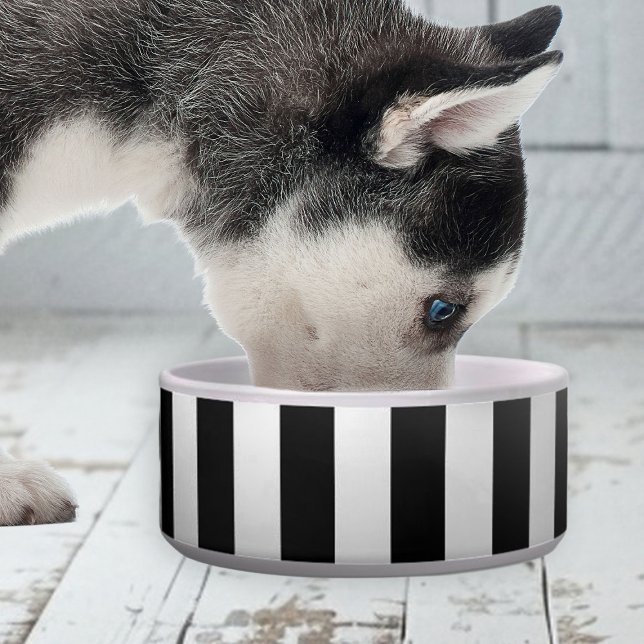 Elegant Cute Stripe Ceramic Pet Bowl Napf (elegant cute black and white stripe bowl for dogs)