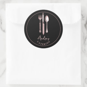 Elegant Cutlery Utensils Logo Catering Schwarz Runder Aufkleber