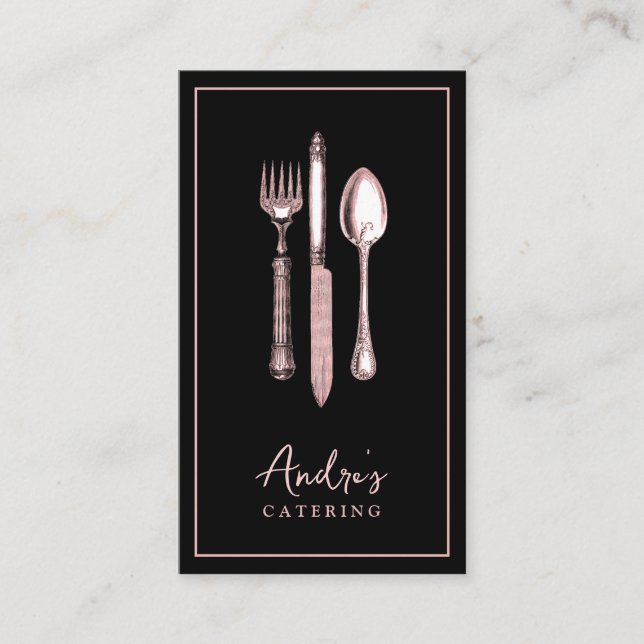 Elegant Cutlery Utensils Logo Catering Schwarz Visitenkarte (Vorderseite)