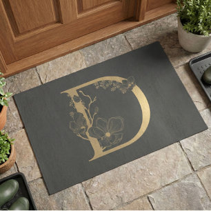 Elegant D Boho Floral Monogram Initial Gray Gold Fußmatte