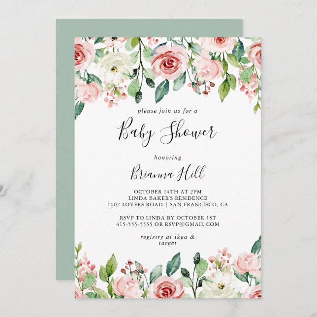 Elegant Dainty Autumn Floral Baby Shower Einladung (Vorne/Hinten)