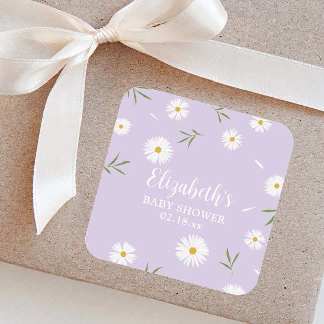 Elegant Daisies Gender Neutral Baby Shower Quadratischer Aufkleber (Von Creator hochgeladen)