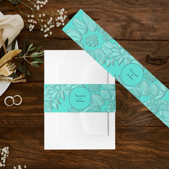 Elegant Daisies in Floral Türkis Hochzeit Einladungsbanderole (Elegant Daisies in Floral Turquoise Wedding Invitation Belly Band)