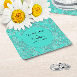 Elegant Daisies in Floral Türkis Hochzeit Rechteckiger Pappuntersetzer