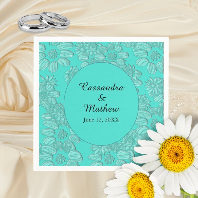 Elegant Daisies in Floral Türkis Hochzeit Serviette (Elegant Daisies in Floral Turquoise Wedding Napkins)