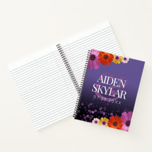 Elegant Daisies mit Lila Glitzer Hochzeit Notizbuch