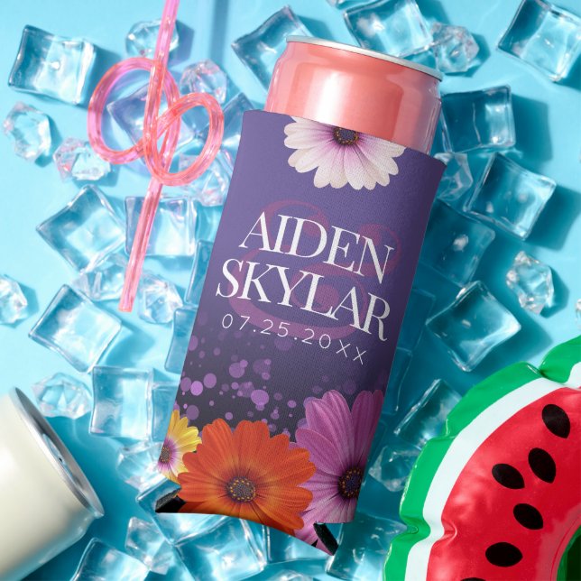 Elegant Daisies mit Lila Glitzer Hochzeit Selters Dosenkühler (In Situ Sommer)