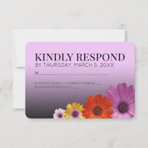 Elegant Daisies mit Lila Glitzer Wedding RSVP Karte