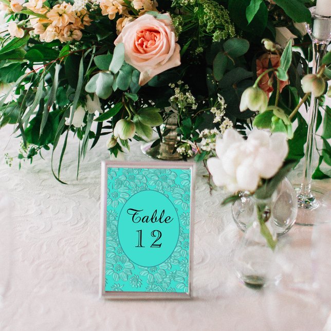 Elegant Daisies Türkis Wedding Table No. 3x5 Tischnummer (Elegant Daisies Turquoise Wedding Table No 3x5 Table Number)