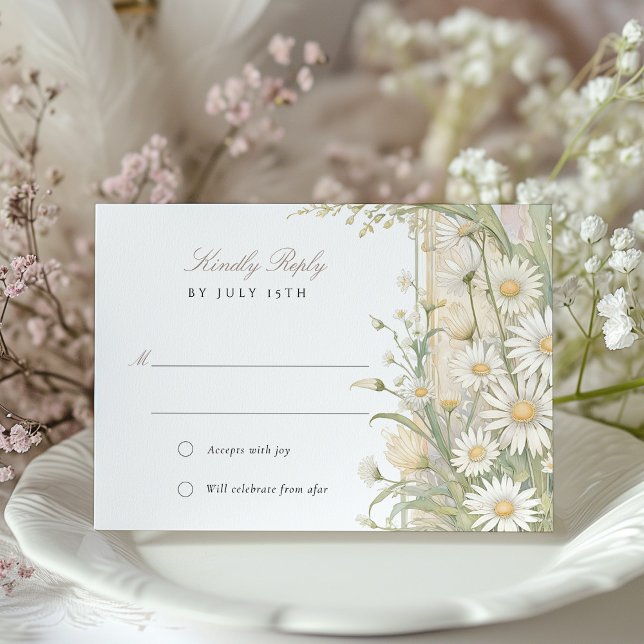 Elegant Daisies Wedding RSVP Card Einladung (Von Creator hochgeladen)