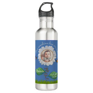 Elegant Daisy Blue Floral Niedlich Baby Foto & Nam Edelstahlflasche