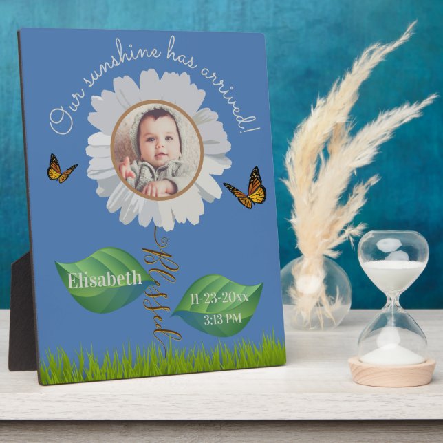 Elegant Daisy Blue Floral Niedlich Baby Foto & Nam Fotoplatte (Seite)