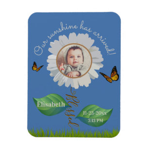 Elegant Daisy Blue Floral Niedlich Baby Foto & Nam Magnet