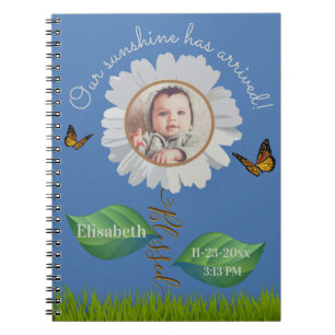 Elegant Daisy Blue Floral Niedlich Baby Foto & Nam Notizblock