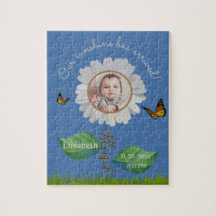 Elegant Daisy Blue Floral Niedlich Baby Foto & Nam Puzzle